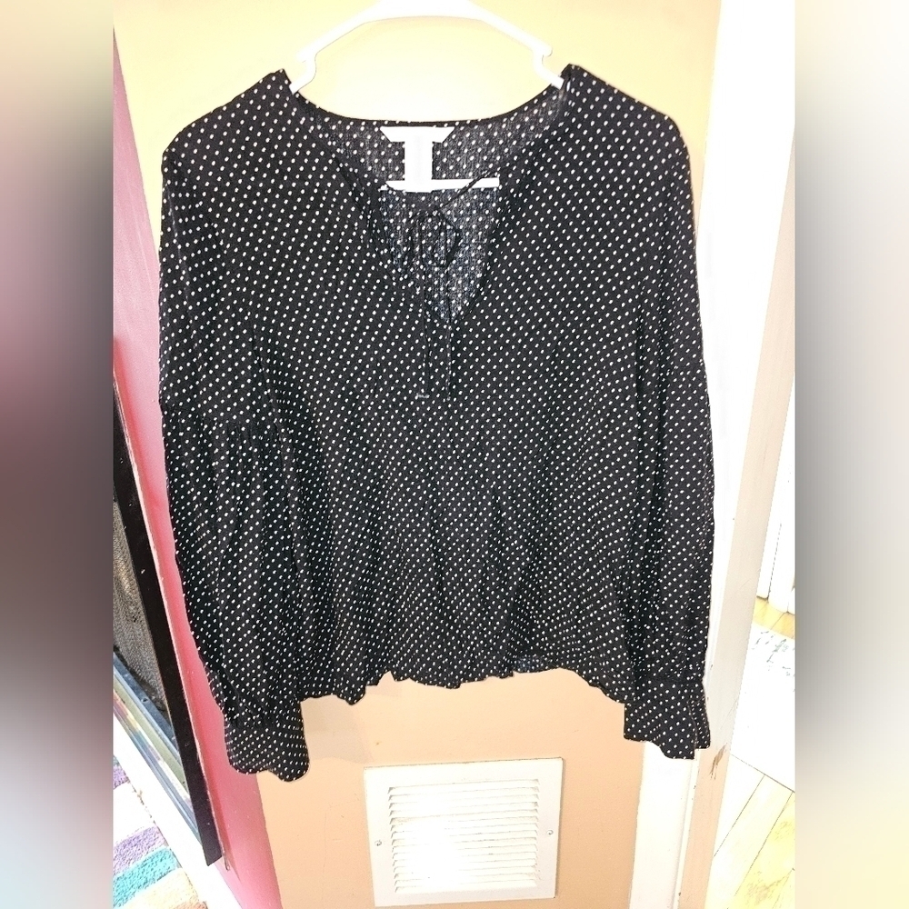 H&M Black White Polka Dot  Blouse Sz-10